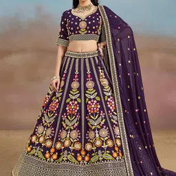 ETHNIC PLUS Embroidered Sequinned Semi-Stitched Lehenga & Unstitched Blouse With Dupatta-image-58