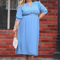 PrettyPlus by Desinoor.com Women Plus Size Sky Empire dress with Elasticated Waist-image-76