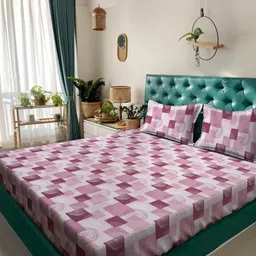 KLOTTHE Pink & Purple Geometric Printed 400 TC Cotton King Bedsheet Set 2.50 m x 2.25 m-image-96