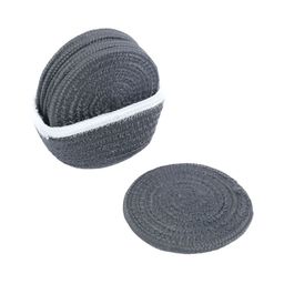 AURKA 6Pcs Grey & White Braided Round Absorbent Boho Eco-Friendly Coasters With Holder-image-74