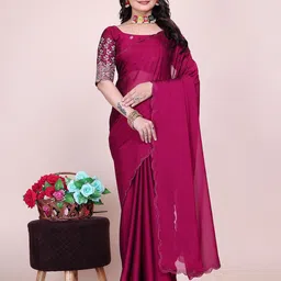 K 5 Fashion Women Embroidered Pure Chiffon Maheshwari Saree-image-82