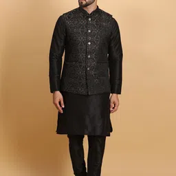 Ethluxis Men Ethnic Motifs Regular Dupion Silk Kurta with Churidar-picture-57