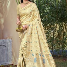 SANGAM PRINTS Ethnic Motifs Woven Design Zari Tussar Saree-image-69
