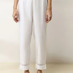Rangriti Women Comfort Printed Mid-Rise Regular Fit Cotton Cigarette Trouser-30