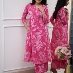 CLANGER Women Pink Viscose Rayon Kurta Sets-picture-17
