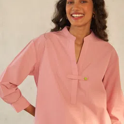 Canoopi Cotton Mandarin Collar Tunic With Trousers Co-Ords-image-84
