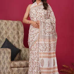 Shivanya Handicrafts Floral Pure Cotton Block Print Saree-image-43
