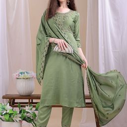 KALINI Women Ethnic Motifs Embroidered Regular Thread Work Kurta Trousers With Dupatta-14