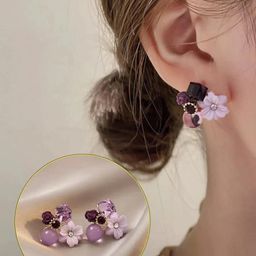 Crystal Flower Small Square Cubic Zirconia Flower Stud Earrings-image-7