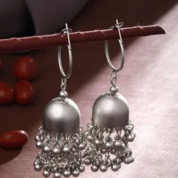 ASMITTA JEWELLERY Silver-Plated Beaded Dome Shaped Jhumkas-56