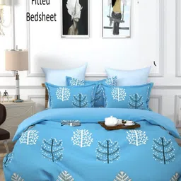 Aura Blue & White Ethnic Motifs 144 TC King Bedsheet with 2 Pillow Covers-image-5