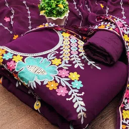 SHADOW & SAINING Embroidered Silk Georgette Unstitched Dress Material-image-67