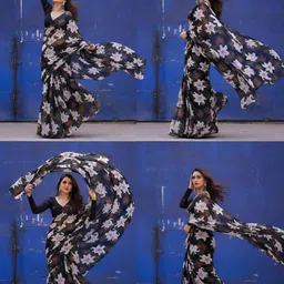 sanjana  silk SANJANA SILK Floral Printed Pure Georgette Bagh Saree-picture-33