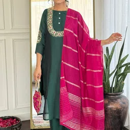 KALINI Women Floral Embroidered Regular Sequinned Kurta with Trousers & Dupatta-10