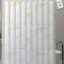 Aura 3-Pcs White & Beige Marble Printed Waterproof ShowerCurtainWithHooks-30