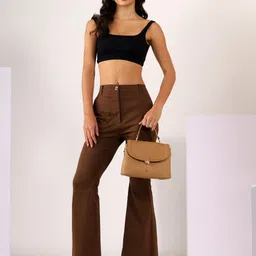 MABISH by Sonal Jain Women Chocolate Bootcut Stretchable Cotton Lycra Trouser-image-36