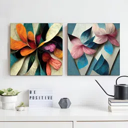 RANDOM Blue & Orange 2 Piece Floral and Botanical Canvas Wall Paintings-image-22