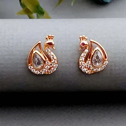 MEIRA JEWELLERY Gold-Plated Artificial Stones Studded Peacock Shaped Studs-picture-33