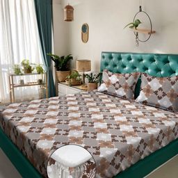 Myntra Elegant Homes Brown Geometric Pure Cotton 400TC Fitted King Bedsheet Set-2.5mX2.2m-picture-20