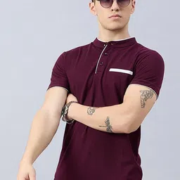 Zigo Men Mandarin Collar Pockets T-shirt-image-51