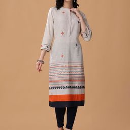 RANGRIWAZ Women Ethnic Motifs Embroidered Mandarin Collar Straight Kurta-image-20