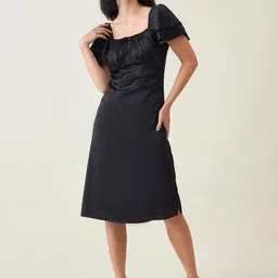 aayu Satin Square Neck A-Line Dress-image-14