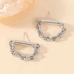 SOHI Chain Bar Silver-Plated Contemporary Drop Earrings image 1