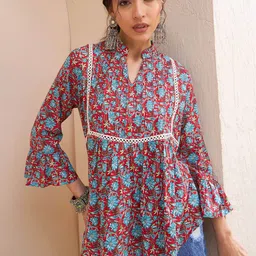 Shae by SASSAFRAS Floral Printed Gotta Patti Pure Cotton Gotta Patti Kurti-picture-29