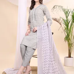 DIVASTRI Women Geometric Printed Kurta with Trousers & Dupatta-picture-14
