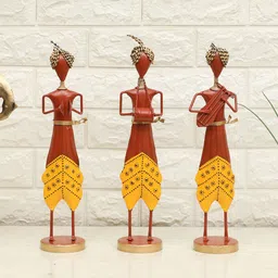 vedas Mystical Indian Brown & Yellow 3 Pieces Printed F-Iris Musician Dolls Showpieces-image-17