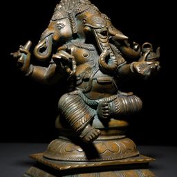 Exotic India Brown Bronze Three Headed Sitting Lord Ganesha Religious Idol Showpiece-image-33