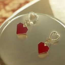 CIKIT Enamelled Heart Shaped Drop Earrings-image-77