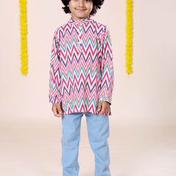 KiddoPanti Boys Printed Mandarin Collar Kurta With Jeans-image-97