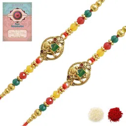 MEIRA JEWELLERY Set Of 2 Rakhi With Roli Chawal & Greetings Card Set-image-67