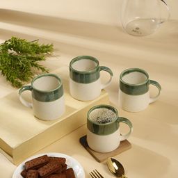 Arrabi Green & White Printed Ceramic Matte Mugs Set of Cups and Mugs-33
