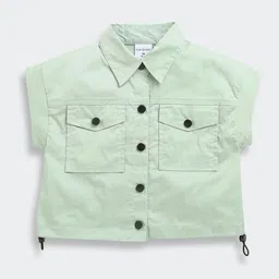 Tiny Girl Girls Pocket Detailing Extended Sleeves Shirt Style Crop Top-image-11