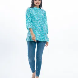 EKISHA Floral Printed Cotton Pleated Tops-image-40