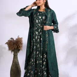 Morchari Embroidered Fit Flared Maxi Ethnic Dress With Jacket-image-5