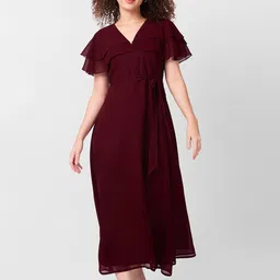 Iti Flutter Sleeve Georgette Maxi Midi Dress-picture-2