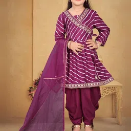 Navlik Girls Striped Anarkali Kurta with Salwar & Dupatta-image-11