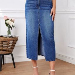 CHALODIA Denim High-Waist Straight Midi Skirt-picture-38