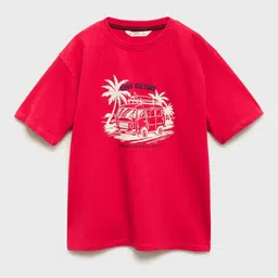 Mango Kids Boys Pure Cotton Graphic Printed Drop Shoulder Sleeves T-shirt-image-50