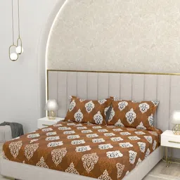Pure Decor Brown & White Printed 300 TC Pure Cotton Queen Bedsheet Sets - 2.28 m x 2.54 m-image-94