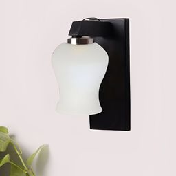 Devansh Black & White Wooden Bell Shaped Wall Lamp With Mosaic Glass-picture-8
