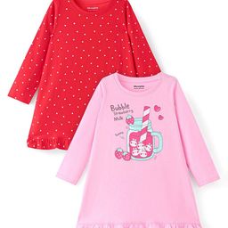 Honeyhap Girls Pack Of 2 Pure Cotton Printed Nightdress-picture-24