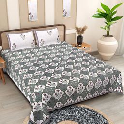 Texstylers White Floral Cotton 210 TC Queen Bedsheet with 2 Pillow Covers-2.74mX2.28m-image-69