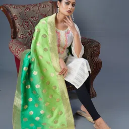 flaher Ethnic Motifs Woven Design Dupatta with Zari image 3