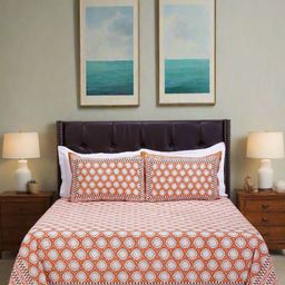 SHAHENAZ Orange & White Floral Cotton 120 TC Queen Bedsheet with 2 Pillow Covers-17