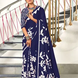 PEENGAX Floral Pure Cotton Designer Block Print Saree-image-50