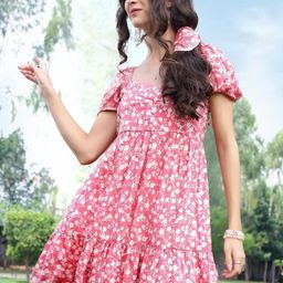 Sera Women Floral Printed Gathered Puff Sleeve Fit & Flare Mini Dress-picture-48